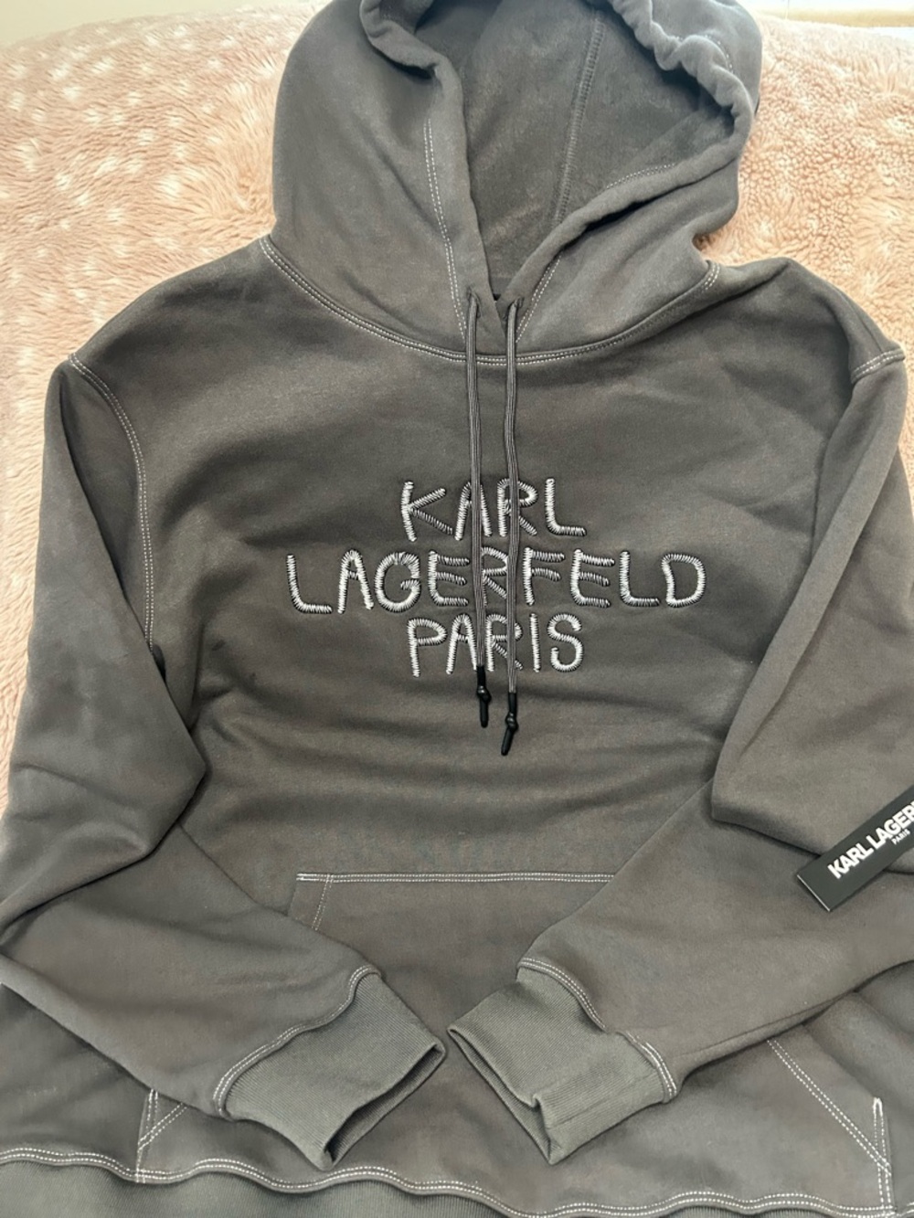 Karl Lagerfeld Men's Charcoal Embroidered Logo Hoodie